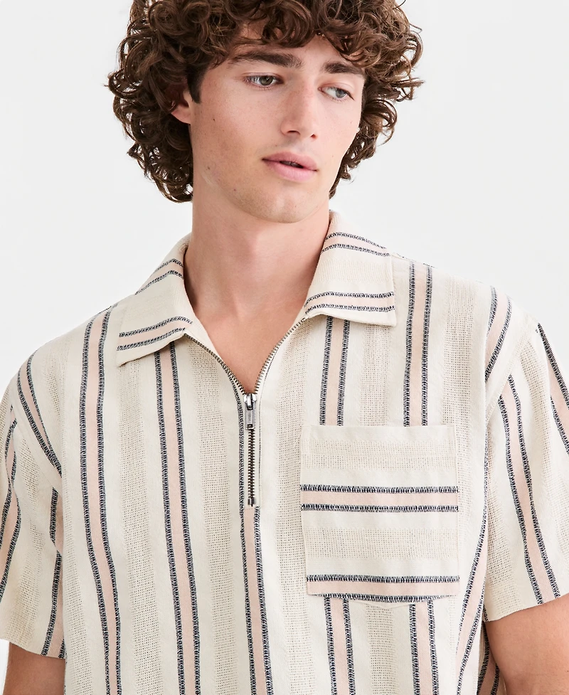 Sun + Stone Men's Roan Cotton Striped Quarter-Zip Shirt, Macy's Exclusive