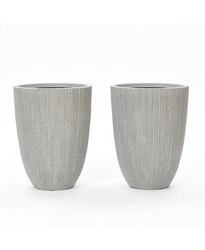 LuxenHome 2-Piece Tall Tapered Round Plastic Planters Set, Mediterranean Gray