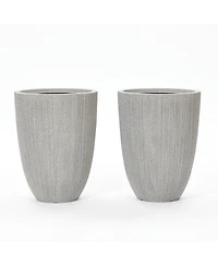 LuxenHome 2-Piece Tall Tapered Round Plastic Planters Set, Mediterranean Gray