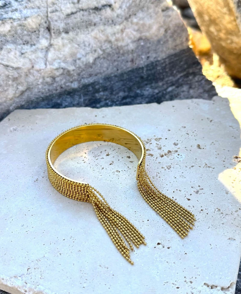 Adornia Tarnish Resistant Gold Fringe Cuff Bracelet
