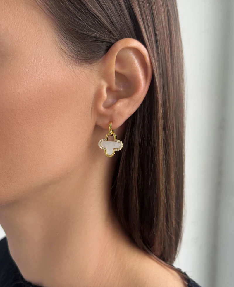 Adornia Mother of Pearl Cubic Zirconia Gold Clover Drop Earrings