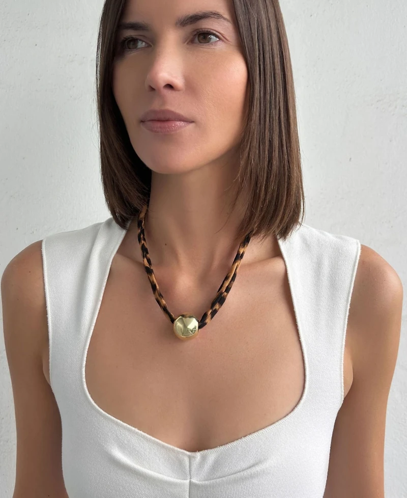 Adornia Gold Ball on Leopard Print Adjustable Necklace