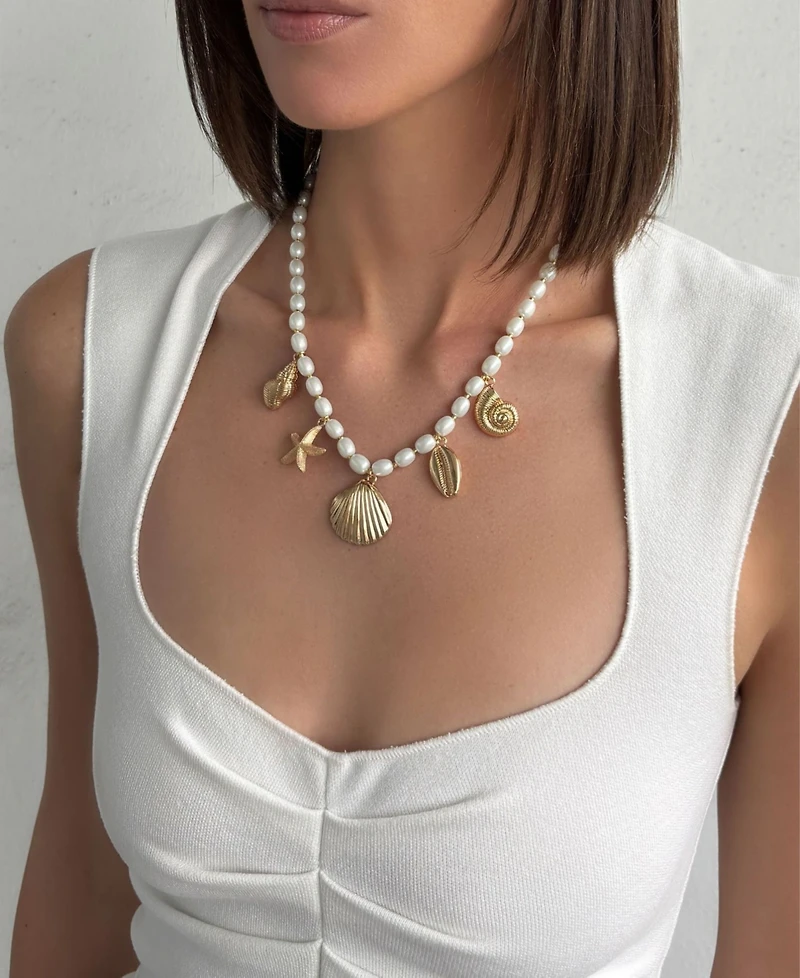 Adornia Gold Chunky Pearl and Sea Charms Necklace