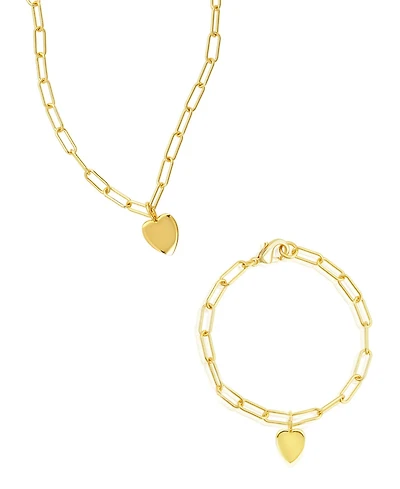 Adornia Gold 2-Piece Paperclip Heart Chain Necklace and Bracelet Set