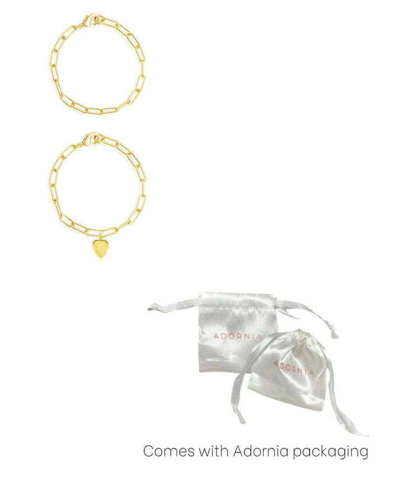 Adornia Gold 2-Piece Heart Charm and Paperclip Bracelet Set