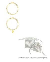 Adornia Gold 2-Piece Heart Charm and Paperclip Bracelet Set