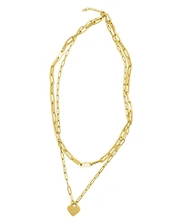 Adornia Gold Layered Heart Paperclip Chain Necklace Set