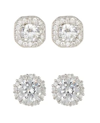 Adornia Silver 2-Piece Halo Stud Earrings Set