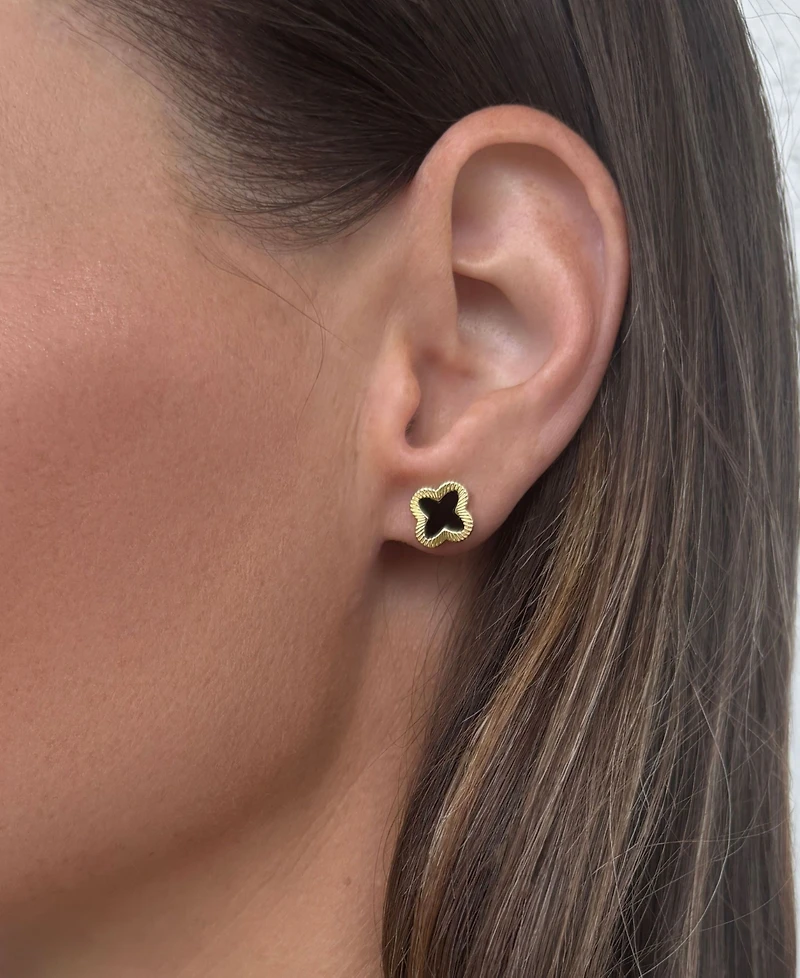 Adornia Gold 2-Piece Black Inlay Clover Pendant Necklace and Earrings Set