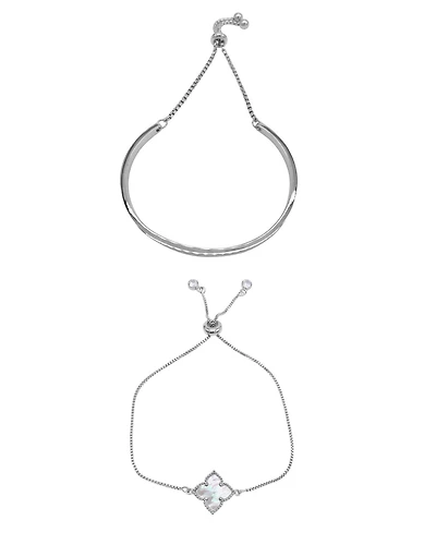 Adornia Silver 2-Piece Flower and Cuff Bolo Bracelet Set