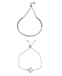 Adornia Silver 2-Piece Flower and Cuff Bolo Bracelet Set