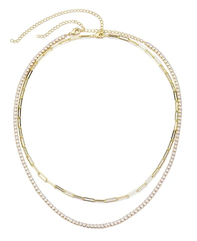 Adornia Gold 2-Piece Tennis and Paperclip Necklace Set