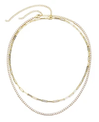 Adornia Gold 2-Piece Tennis and Paperclip Necklace Set