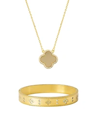 Adornia Gold 2-Piece Halo Clover Necklace and Bracelet Set