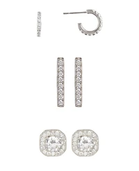 Adornia Silver 3-Piece Huggie and Stud Earring Set