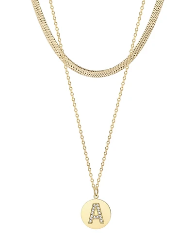 Adornia Cubic Zirconia Gold 2-Piece Initial and Herringbone Necklace Set