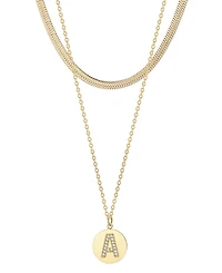Adornia Cubic Zirconia Gold 2-Piece Initial and Herringbone Necklace Set