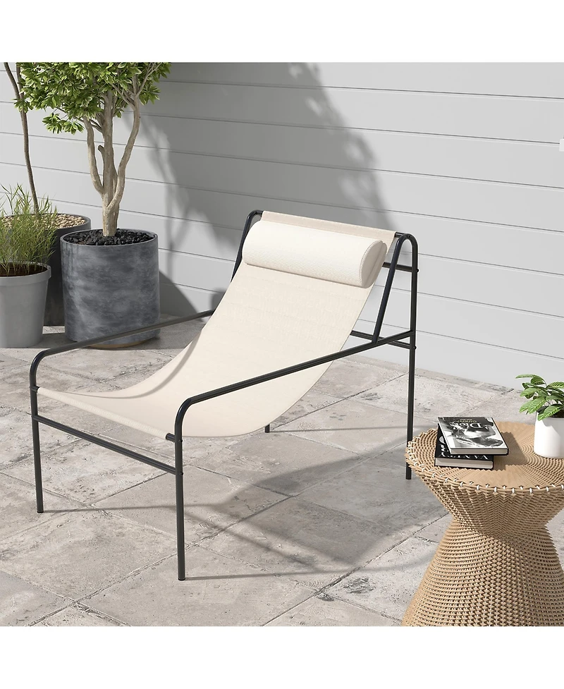 Gymax Patio Sling Chair Modern Accent Chair w/ Removable Headrest and Sturdy Metal Frame