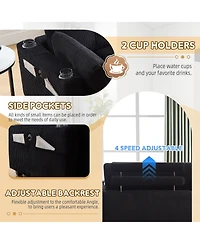 Rainsken Deep Seat Corduroy Sleeper Chaise Lounge, Sofa Bed with Usb Charging, Cup Holders, Side Storage Pockets and Pillow for Living Room