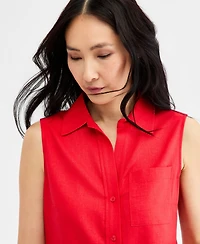 Jones New York Women's Sleeveless Collared Button Front Shirt