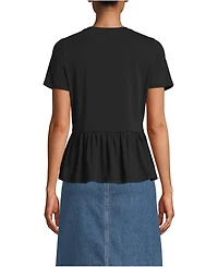 Lands' End Women's Short Sleeve Lightweight Jersey Crew Neck Peplum Tee