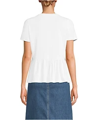 Lands' End Women's Short Sleeve Lightweight Jersey Crew Neck Peplum Tee