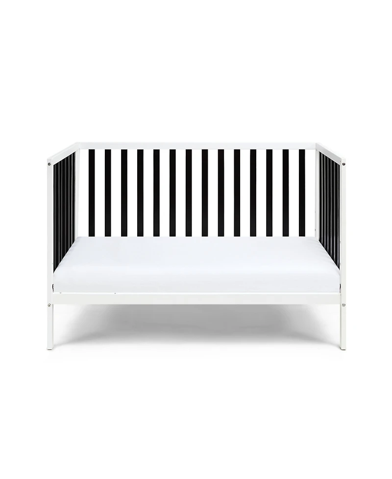 Jujabu White Black Convertible Wood Crib 3 Adjustable Mattress Heights Toddler Bed