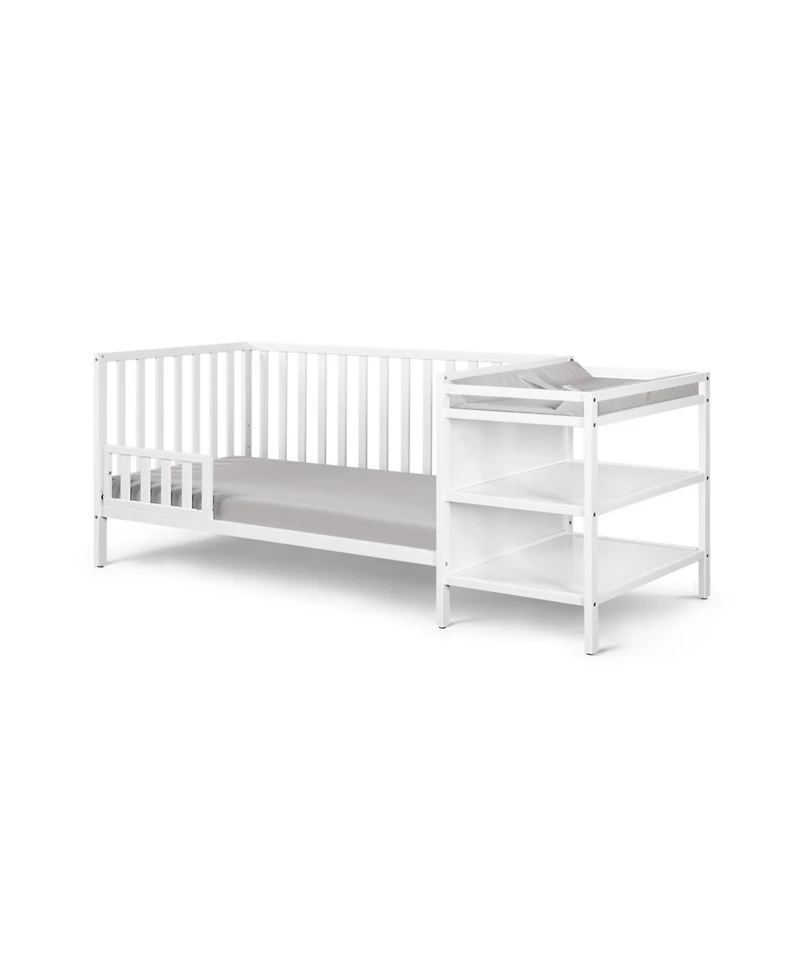 Jujabu 3 in 1 Convertible Crib and Changing Table Combo White Solid Wood with Storage Shelves