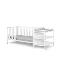 Jujabu 3 in 1 Convertible Crib and Changing Table Combo White Solid Wood with Storage Shelves