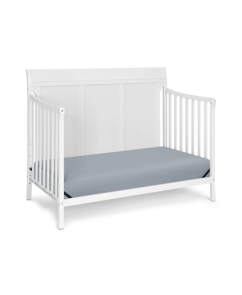 Jujabu 4 in 1 Modern Sleigh Convertible Crib White Solid Wood Adjustable Mattress Height