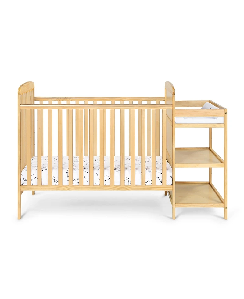 Jujabu 2 in 1 Crib and Changing Table Combo Natural Solid Wood Converts to Toddler Bed