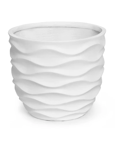 LuxenHome 13.4-Inch Round Waves MgO Planter