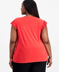 Anne Klein Essentials Plus Ruffle-Sleeve V-Neck Top