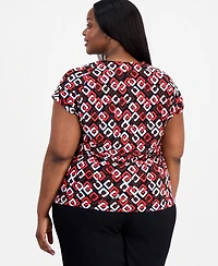 Anne Klein Plus Pleated V-Neck Cap-Sleeve Top