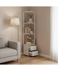Yigii 63.4'' Tall 6-Tier Corner Shelf Stand with Storage Fabric Drawers Freestanding for Living Room Bedroom Kitchen Bathroom
