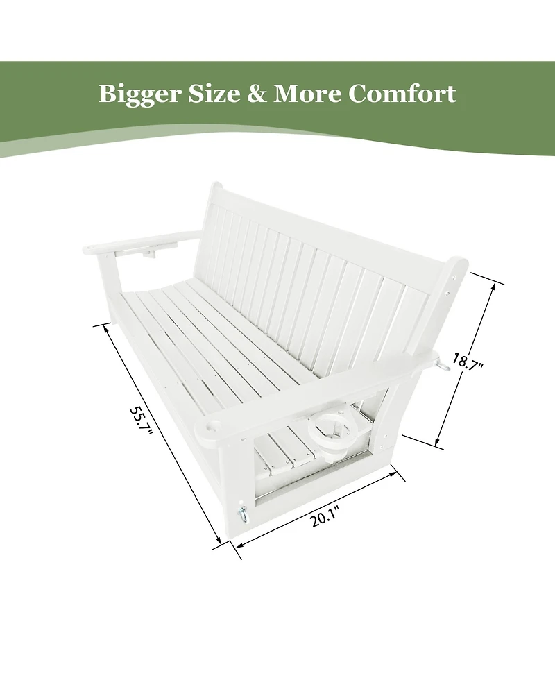 Mega Casa 3-Seater Hdpe Porch Swing 5 Ft Bench Swing with Foldable Cup Holders