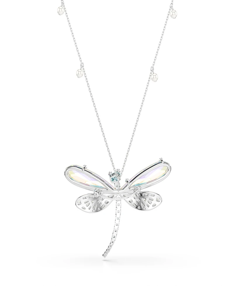 Ariana Grande x Swarovski Pendant and Brooch, Crystal Pearl, Mixed Cuts, Dragonfly, White, Rhodium Plated
