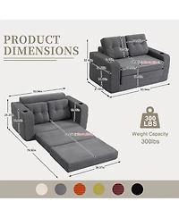 Rainsken Convertible Sofa Bed, Corduroy Loveseat Floor Couch with Cup Holders and Pillows, Multi-functional Fold Out Sofa Bed for Living Room