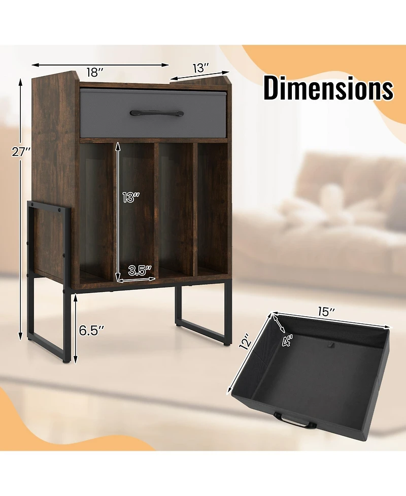 Sugift Record Player Stand with Drawer and Record Holder-Rustic