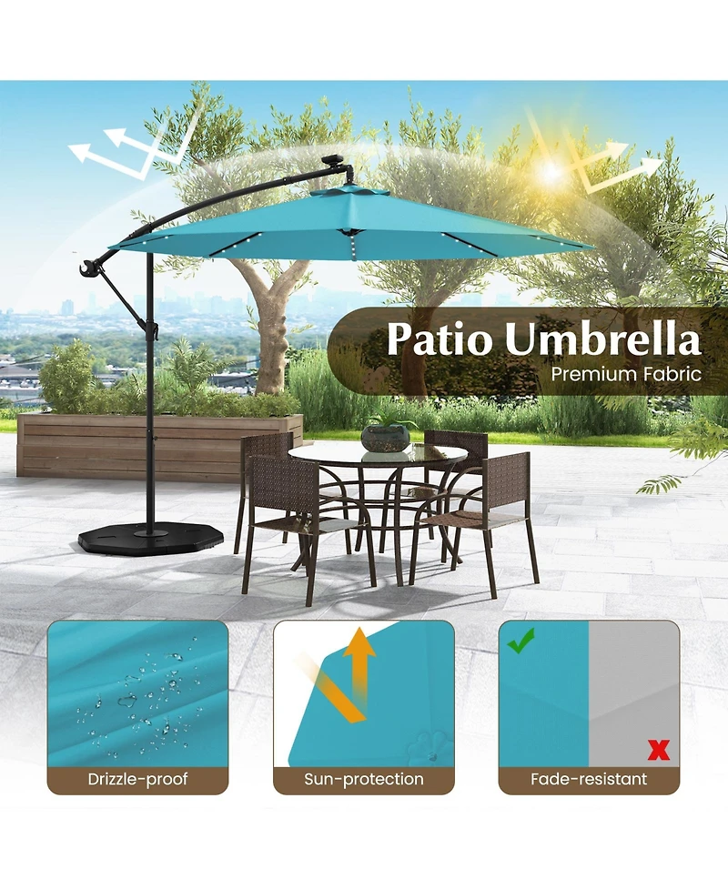 Sugift 10 ft Solar Led Offset Umbrella with Lights and Cross Base