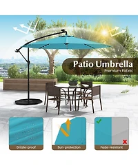 Sugift 10 ft Solar Led Offset Umbrella with Lights and Cross Base