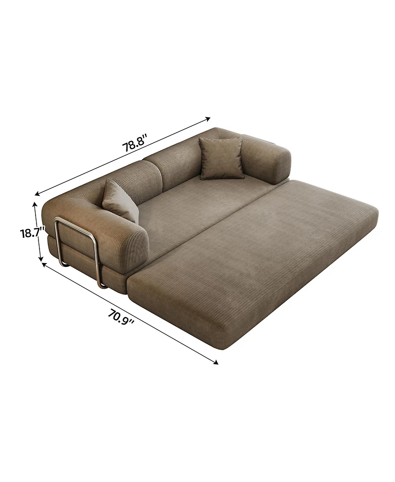 Rainsken 78.8" Corduroy Convertible Sofa Bed, 2-Seater Loveseat Sleeper with Pillow Back, Boneless Modular Sectional for Living Room