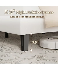 Homfan Platform Bed Frame and Velvet Upholstered Headboard with Adjustable Vertical Channel Tufted Headboard, No Box Spring Needed