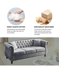 Maison Boucle 80" Velvet Sofa 3-Seater Tufted Chesterfield Couch Rolled Arm Nailhead