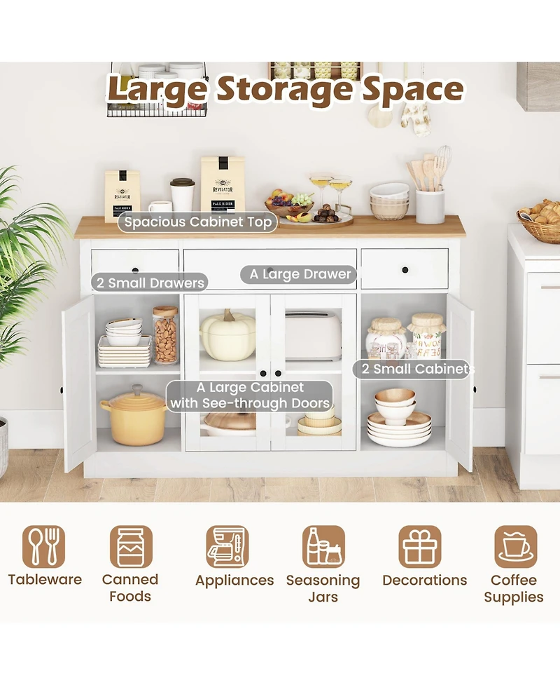 Sugift Large Buffet Sideboard Cabinet with Drawers and Wine Storage