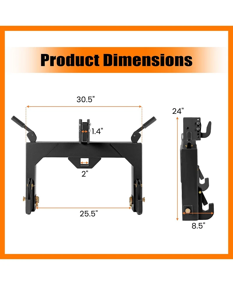 Sugift Three Point Quick Hitch with Adjustable Bolts for Tractors