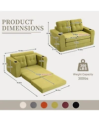 Rainsken Fold Out Convertible Sofa Bed, Comfortable Corduroy Loveseat Floor Sofa with Cup Holders and Pillows for Living Room and Small Spaces