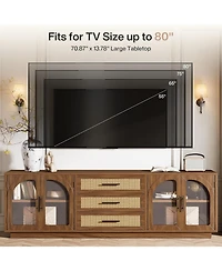 Tribesigns 71" Tv Stand for TVs up to 80", Media Console Table with 2 Storage Cabinets & 3 Rattan Drawers