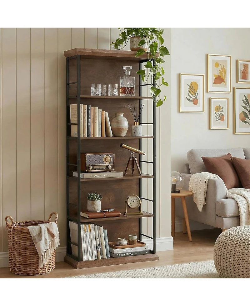 Tribesigns 72'' Wooden Bookcase, 5-Tier Farmhouse Bookshelf, Free-Standing Display Storage Shelves