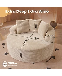 Xizzi 58" Oversized Round Lounge Chaise, No Assembly Required, Cloud Large Indoor Circle Chair, Fluffy Modern Sleeper Sofa Bed for Living Room